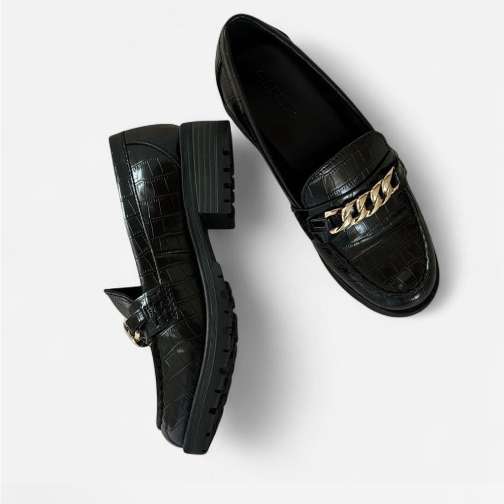 Black Loafers with Gold Chain